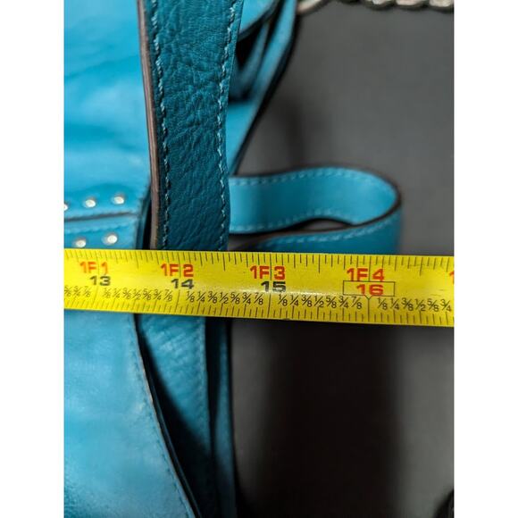 Michael Kors bucket boho Purse bag Chain Handle Strap leather Teal PreOwned - Picture 4 of 9